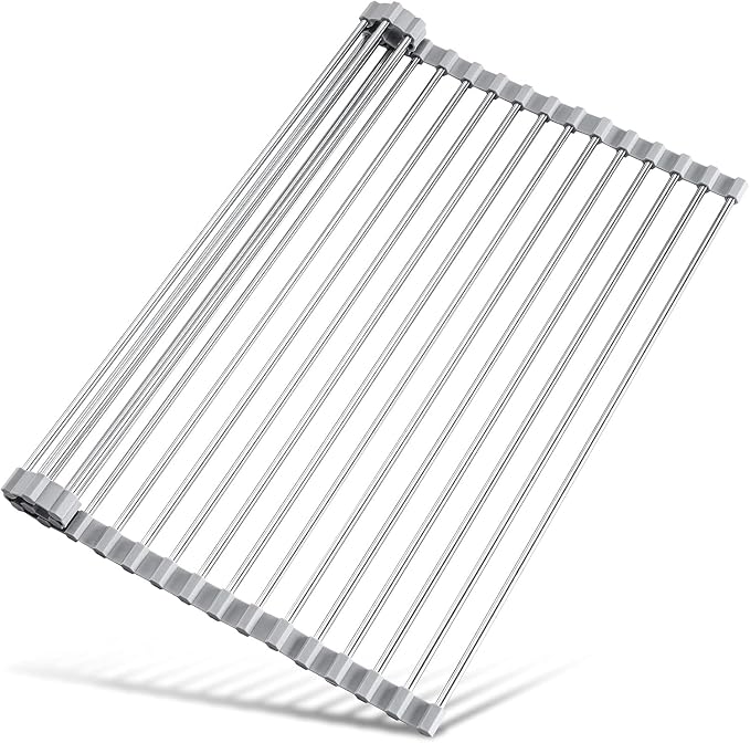 JAYWAYNE Roll Up Dish Drying Rack -17.5" x 14" – Large Stainless Steel Dish Drainer Over The Sink for Kitchen Countertop – Multifunctional Storage Rack,Suitable for Kitchen, Outdoor Picnic
