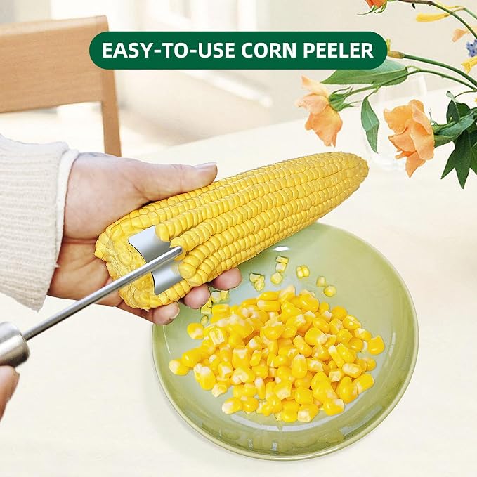 Corn Peeler,New Long Handle Stainless Steel Corn Stripper Tool, Corn on the Cob Remover, Corn Peeling Tool,Corn Cutter to Cut Corn off the Cob,Suitable for Kitchen and Outdoor Dining (2 Pcs)