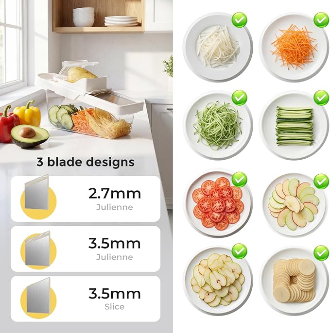 Adjustable Mandoline Slicer For Kitchen With Container,Veggie Chopper,Mandoline Food Slicer,Mandolin,Salad Chopper,Tomato,Potato Slicer,Cucumber,Fruit And Onion Cutter(3 Blade In 1)