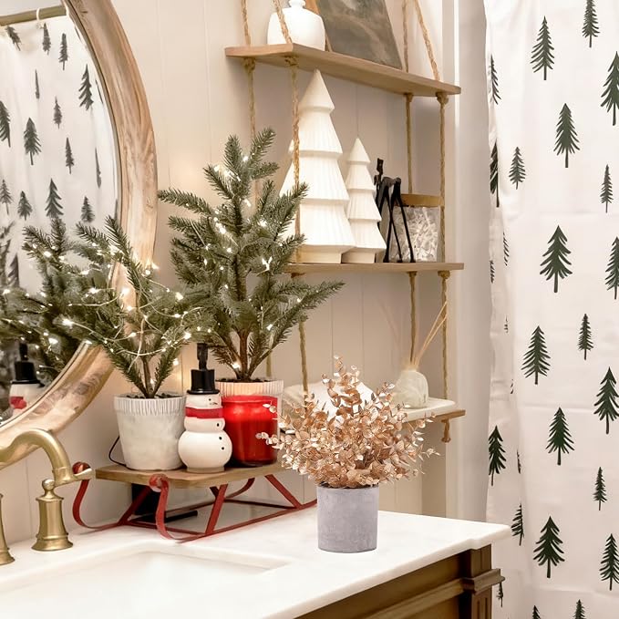 Coferset 2 Pack Gold Eucalyptus Small Fake Plants Potted Artificial Plants for Christmas Decorations Shelf Desk Home Farmhouse Room Coffee Table Bathroom Decor