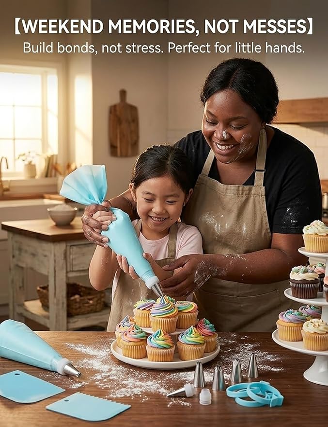 Piping Bags and Tips Set, Reusable Cake Decorating Supplies with 2 Reusable Bags, 12 Icing Tips, 2 Silicone Rings, 2 Couplers and 3 Scrapers, Cake Baking Tools for Cookie Icing Cupcakes