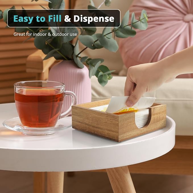 Bivvclaz Acacia Wood Cocktail Napkin Holder, Beverage Napkin Holder for 5 x 5 inch Napkin, Square Paper Napkin Caddy for Bar, Party, Table, Dinner, Kitchen, Bathroom