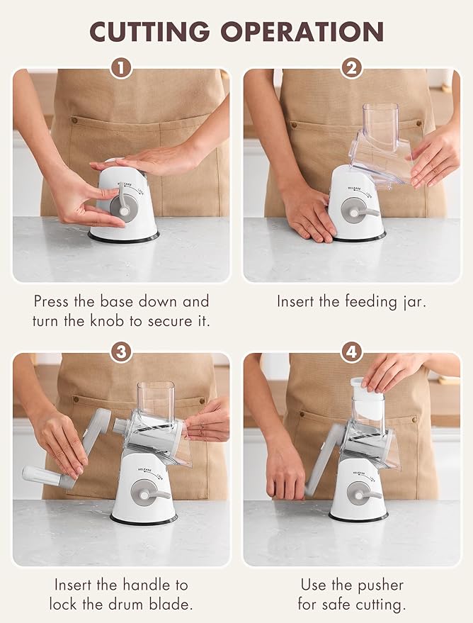 GDL Rotary Cheese Grater Hand Crank with 5 Interchangeable Blades - Upgraded Cheese Shredder Featuring Strong Suction Base for Cheese Shredding, Wavy Slicing, Nut Grinding, Ice Shaving