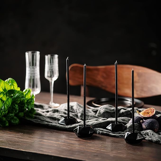 Set of 2 Danilovo Taper Candle Holder - Handcrafted, Sturdy Ceramic Thin Candlesticks Holder - Ideal Luxury Black Home Decor for Any Occasion