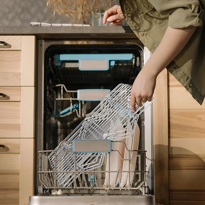 TeamFar Cooling Rack, 4-Tier Stainless Steel Wire Rack for Baking Roasting, Healthy & Heavy Duty, Dishwasher Safe, Stackable & Collapsible, Firmly Weld & Smooth Surface, 15”x10”