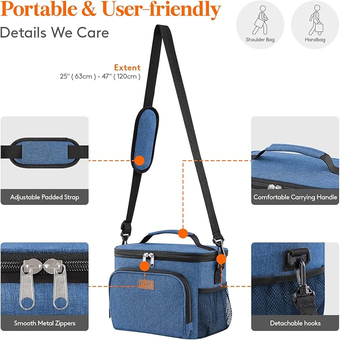 Lifewit Reusable Insulated Lunch Bag, Portable Cooler Freezable Soft Lunchbox Leakproof with Adjustable Shoulder Strap for Men Women Adult for Work Picnic or Travel, 15L 24 Can, Blue