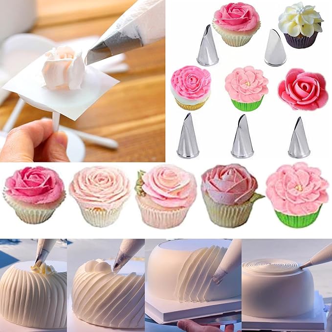 9 Pcs Rose Flower Piping Tips Set, Stainless steelchrysanthemum nozzle, Petal Icing Tips with, DIY Icing Nozzle Tool for Cupcakes