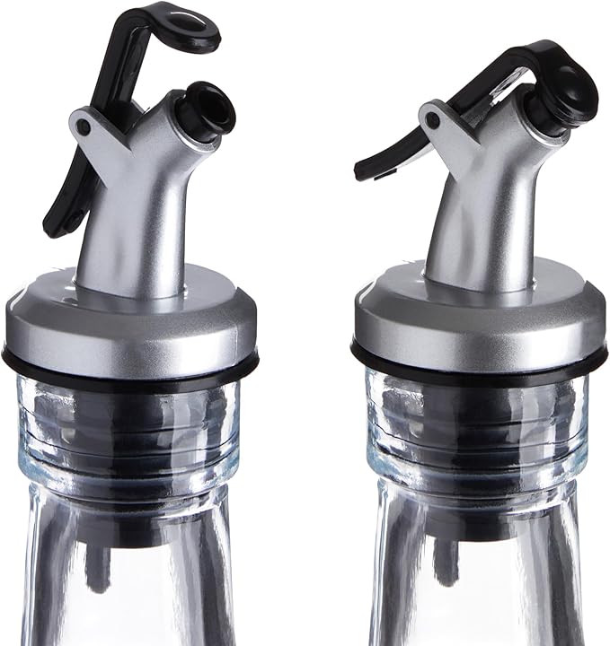 Juvale Olive Oil Dispenser Bottle - 17 Fl Oz (500 ml), Clear Glass, 2-Pack - Oil & Vinegar Set for Kitchen - Airtight Pour Spouts & Lever-Release Lids - Salad Dressing Container & Vinegar Dispenser