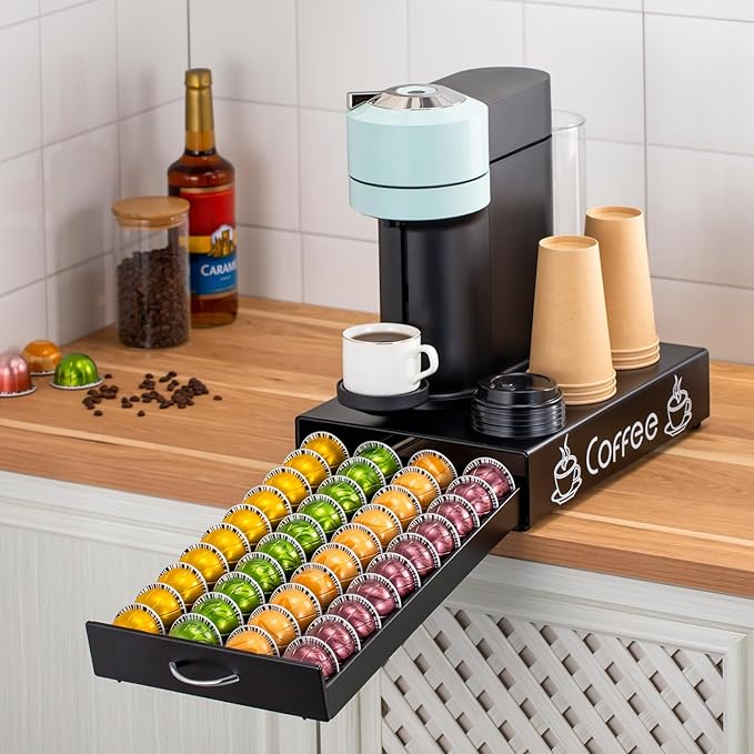Nespresso Pod Holder Pod Drawer Cabinet Pod Storage Rack For Counter,10.6'' Wide by 16.5'' Deep by 3.5'' High (30 Pods)