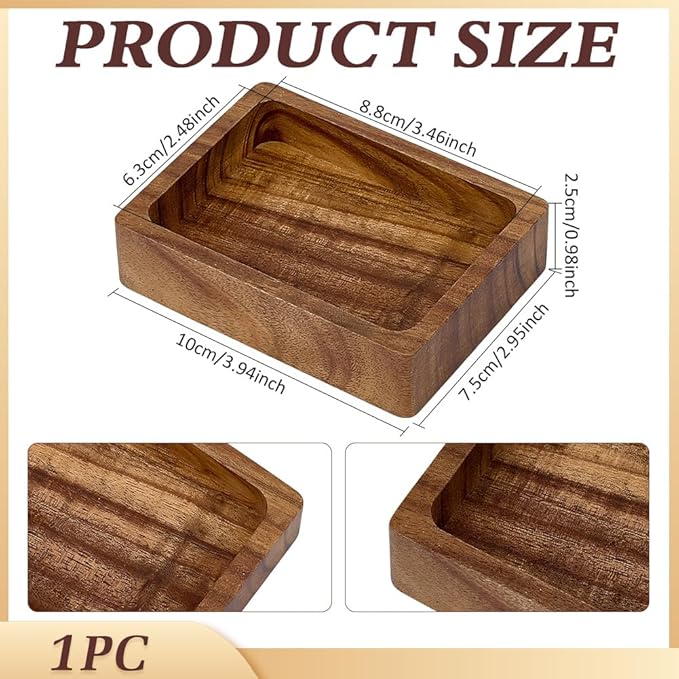 MAYJOYDIY Acacia Wood Rectangular Serving Tray, Rectangular Wood Serving Platter for Display Collectible Ring Jewelry Earring Necklace Trinkets Decorative Organizer 3.9" x 2.9"