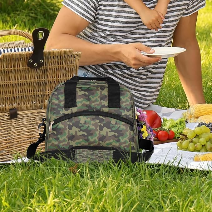 Pardick Army Camouflage Camo Insulated Lunch Bag for Women Girl Reusable Lunch Tote Box With Shoulder Strap Lightweight Thermal Cooler Meal Prep Bag for Work School Office Picnic