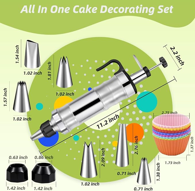 Dessert Decorating Syringe Set, Cake Decorating Kit, Stainless Steel Baking Tools, Cupcake Decoration Supplies, All-in-One Baking Piping Solution Kit，Piping Icing Nozzles，Frosting Piping Kit