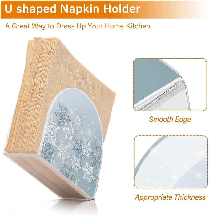 Silver Winter Snowflake Christmas Napkin Holder for Tables Paper Cocktail Napkin Holders for Kitchen and Dinning, Acrylic Dinner Napkin Dispenser for Restaurant Home Decor Bar Accessories 2 Pack