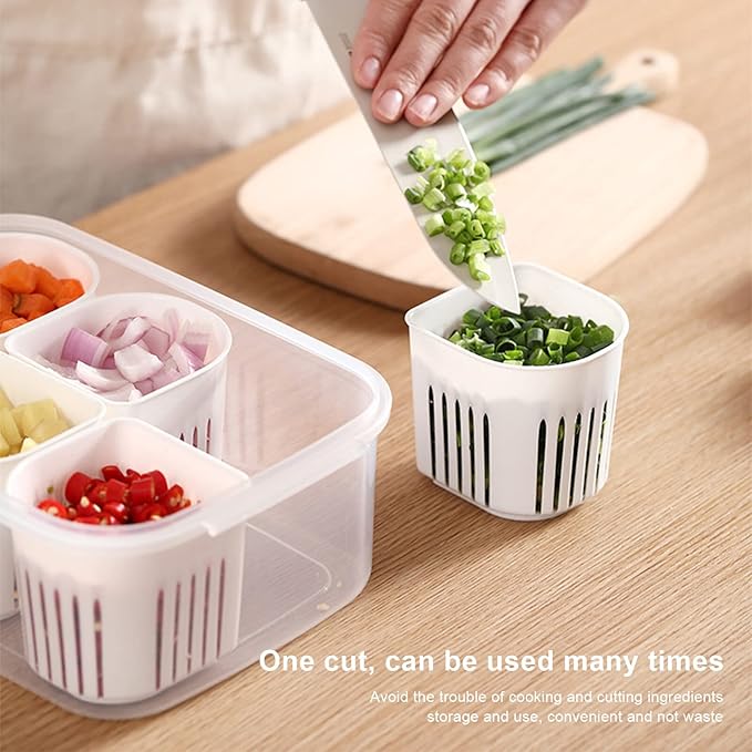 2Pcs Reusable Veggie Tray & 6-Compartment Dividers Snack Box with Lid Fridge Organizer Divided Food Storage Condiment Server for Meal Prep & Fridge Storage