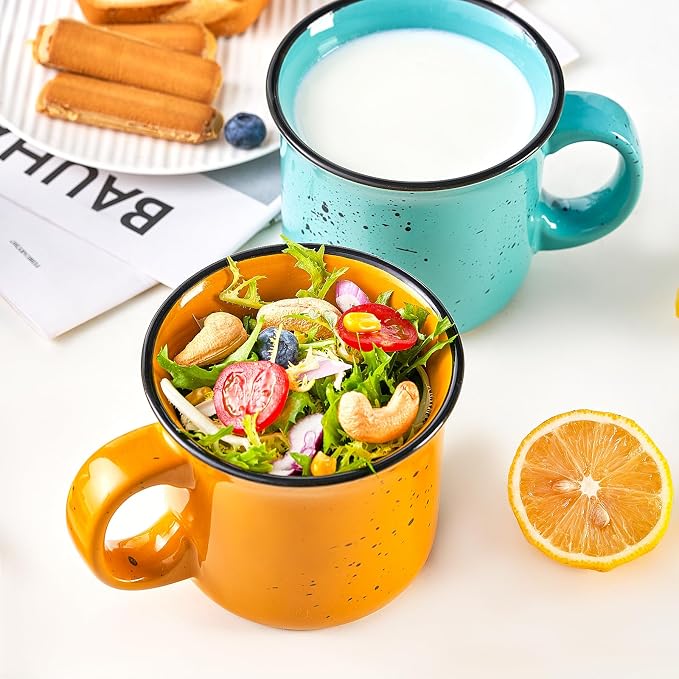 bestone Coffee Mugs Set of 4，16 oz Large Ceramic with Handles,Coffee,Salad,Noodles etc Cups for Cereal Latte,Vibrant Colors (Vibrant 6, 16-oz)