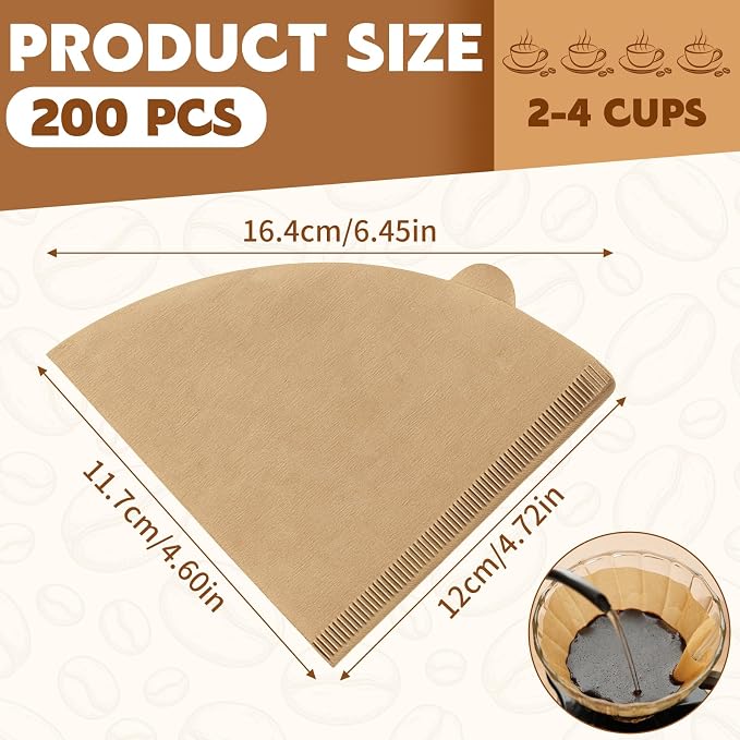 200 Count Cone Coffee Filters #2, 2 Coffee Filters Cone, Coffee Filters Disposable, Natural Unbleached Cone Paper Filter for Pour Over and Drip Coffee Maker, Suitable for Home Coffee Shop (2-4 Cup)