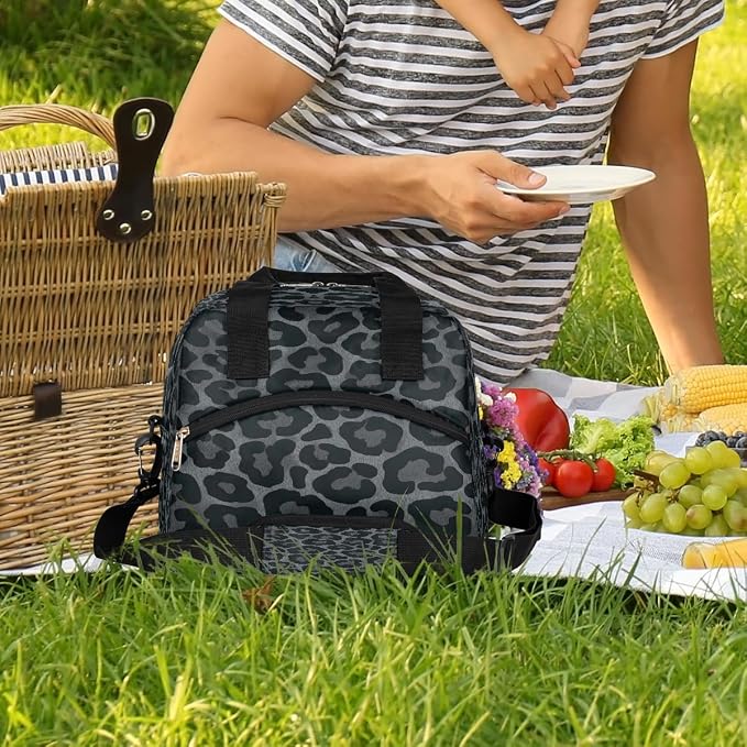 Pardick Cheetah Leopard Black Insulated Lunch Bag for Women Girl Reusable Lunch Tote Box With Shoulder Strap Lightweight Thermal Cooler Meal Prep Bag for Work School Office Picnic