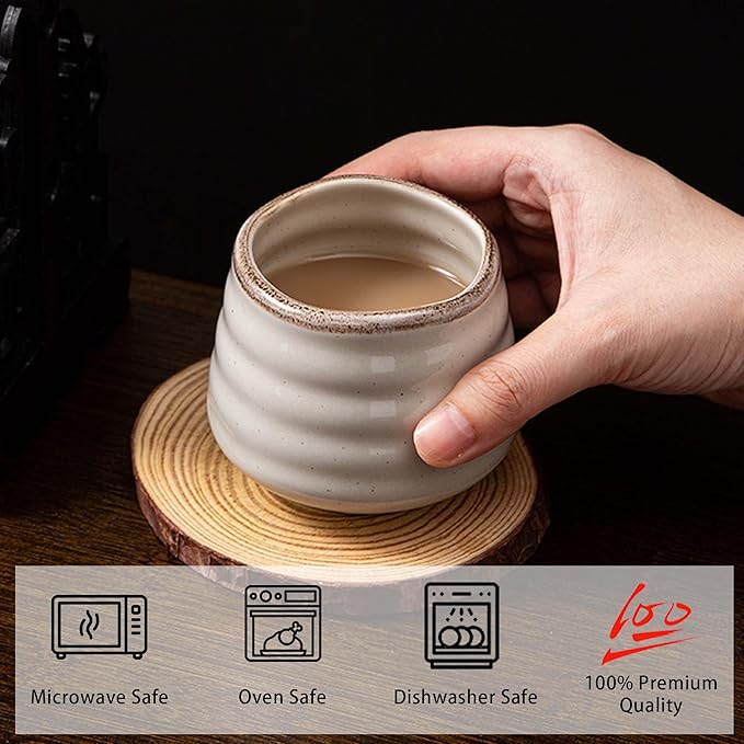4pcs Japanese Tea Cup Set – Mini Size Cup 5OZ Ceramic Matcha Cup, Handless Espresso Cups, Cute Small Porcelain Coffee Mugs for Coffee Tea Lovers, Dishwasher & Microwave Safe(Retro Grey)