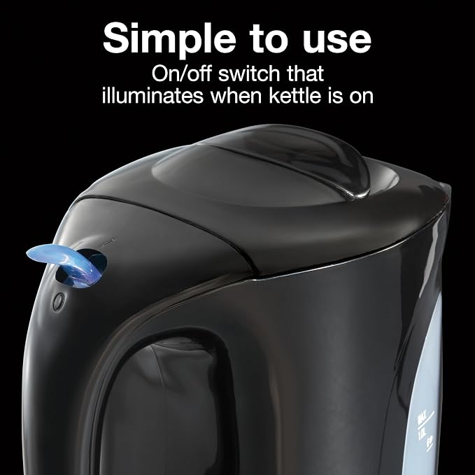 Proctor Silex Electric Tea Kettle, Water Boiler & Heater Auto-Shutoff & Boil-Dry Protection, 1000 Watts for Fast Boiling, 1 Liter, Black (K2071PS)