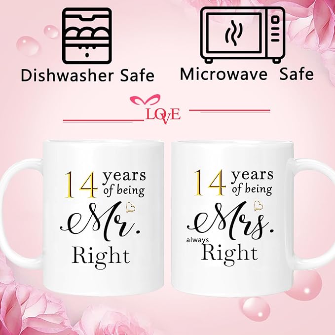 14th Anniversary Coffee Mugs Set of 2, 14 Year Anniversary Wedding Gifts Decorations for Couple Parents Men Women Husband Wife Him Her, Gift Box Packaging, 11oz