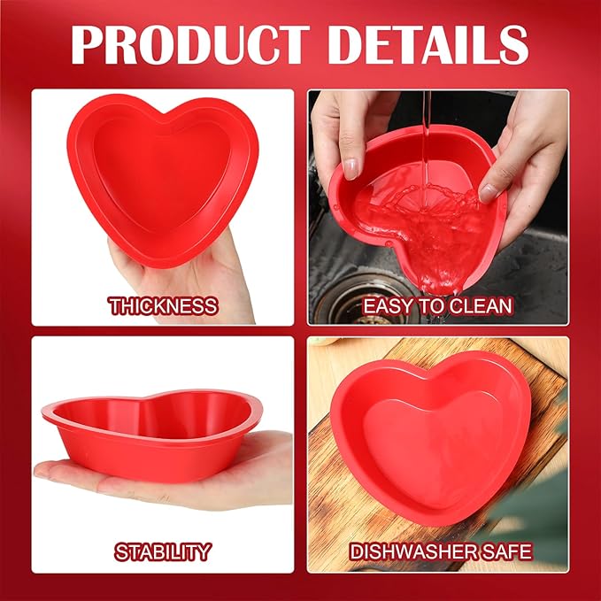 12 Pcs Heart Cake Pan Silicone Heart Cake Molds Baking Pan Nonstick Molds for Anniversary Birthday Snack Cupcake Baking (5.5 Inch)