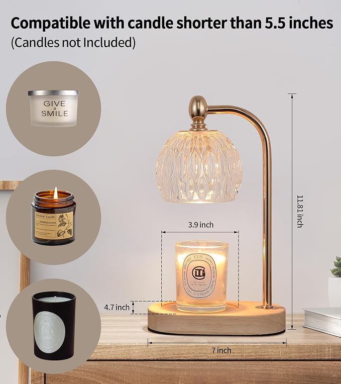 MEIXISUE Candle Warmer Lamp with Timer and Dimmer,Flameless Electric Wax Melt Warmer for Jar Candles With 2 Bulbs,House Warming Gifts,Mother's Day/Birthday/Christmas Gifts For Mom/Wife,Home Decor Lamp