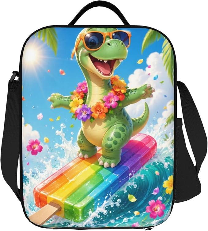 Dinosaur Cartoon Lunch Bag for Adults Women Men Portable Insulated Lunch Box Tote Adjustable Shoulder Strap Lightweight Reusable Thermal Meal Tote for Picnic Work