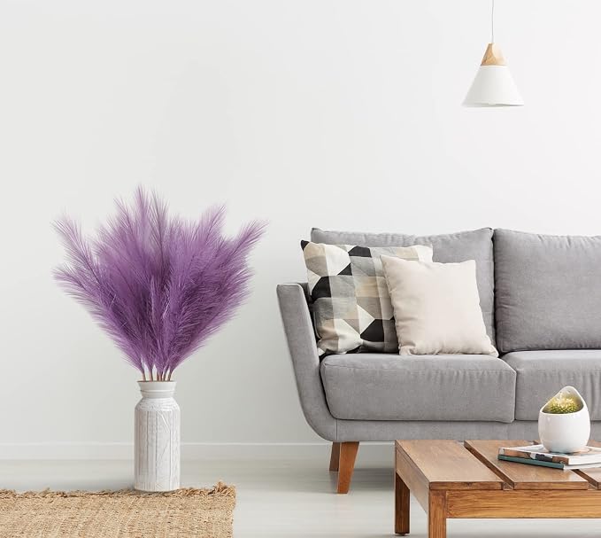 ZIFTY 7-Pcs 38"/3.1FT Faux Pampas Grass Large Tall Fluffy Artificial Fake Flower Boho Decor Bulrush Reed Grass for Vase Filler Farmhouse Home Wedding Decor (Purple)