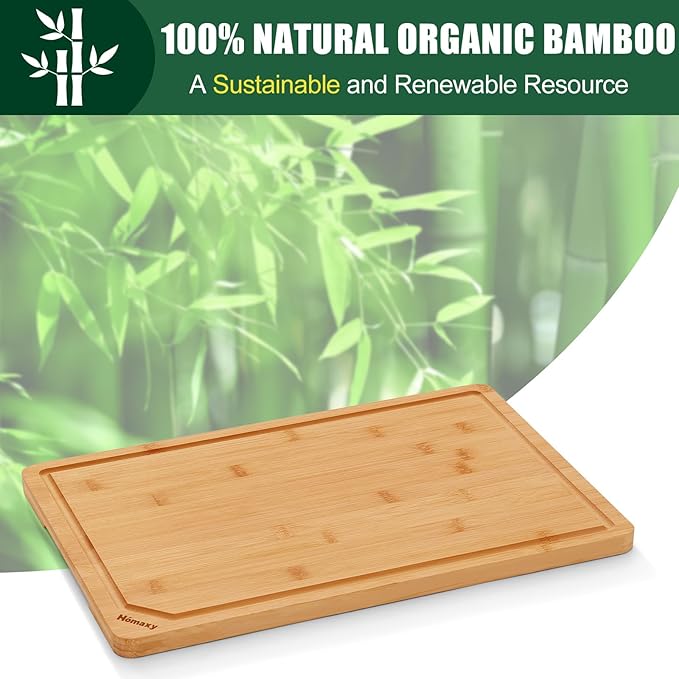 Homaxy Extra Large Organic Bamboo Cutting Boards for Kitchen, 17.5"x12" Wooden XL Cutting Board with Juice Groove and Handles, Charcuterie Butcher Block Wood Serving & Chopping Board - Pre Oiled
