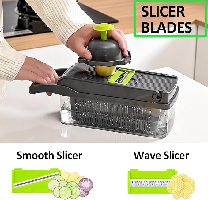 Pro Multifunctional Food Chopper - 13 in 1 Veggie Slicer, Dicer, Cutter for Onions, Carrots, Garlic and More,With 8 Blades,Vegetable Chopper