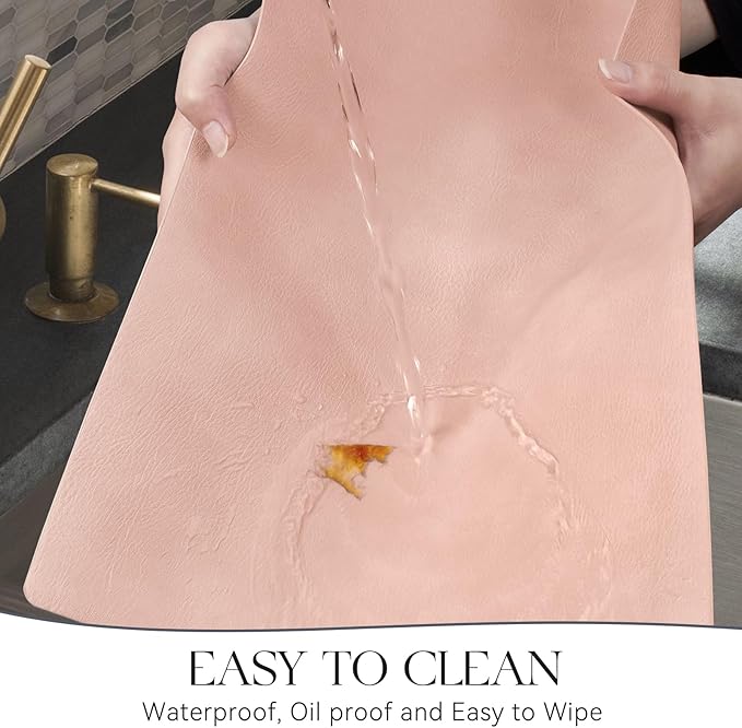 MOSAYT Vinyl Placemats Set of 4-12 X 17 Inch - Faux Leather 100% Waterproof Oil-Proof Wipeable PU Place Mats, Heat Resistant Reversible Table Mats for Kitchen, Dining, Outdoor, Pink