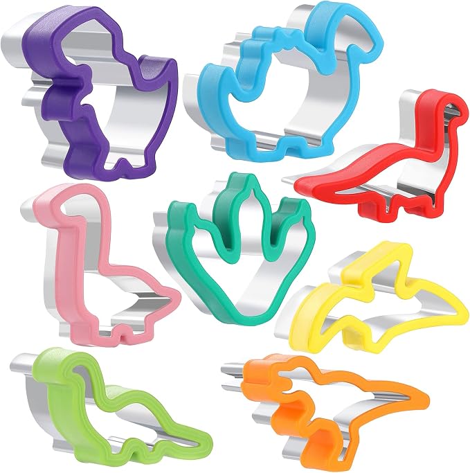 MUYIYAMEI 8pcs Dinosaur Cookie Cutter Set - Stainless steel Sandwich Cookie Food Cutter Molds, Kitchen Baking, Cookies, Sandwiches, Children's Dinosaur Themed Birthday Party.