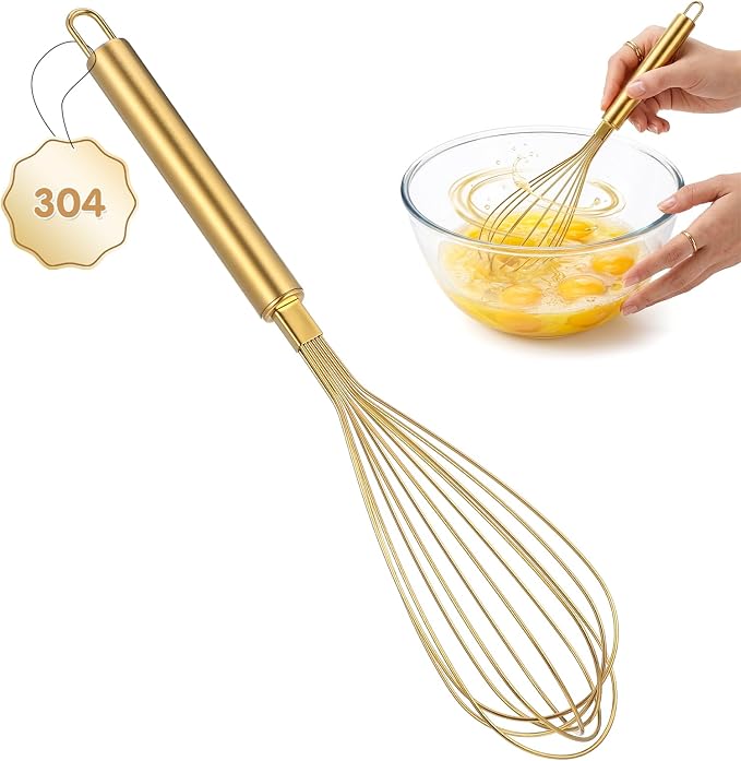 MAGICLULU Stainless Steel Whisk, 13 Inch Gold Wire Egg Beater, Thicken Wire Hand Mixer for Whisking Blending Baking Cooking, Kitchen Utensils Gadgets for Cream Batter Sauce