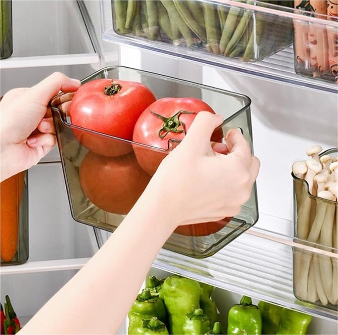 Crystal Clear Freezer Storage Bins, Clear Plastic Bins for Refrigerator and Pantry,4 Pack Stackable Kitchen Organizer with Handles,for Frozen Food Meat Veggies Snacks(Green(2S+2L))