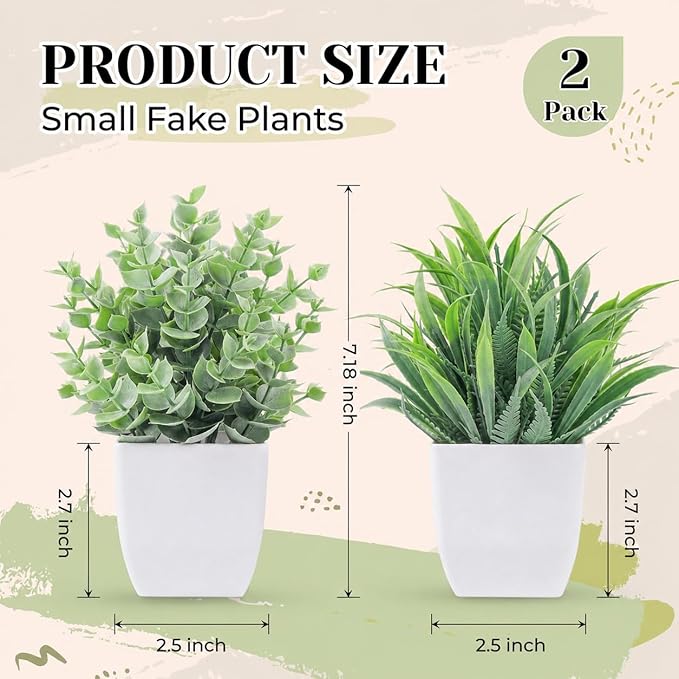 Der Rose 2 Pack Small Fake Plants Mini Artificial Potted Plants for Table Desk Home Laundry Room Bathroom Office Decor