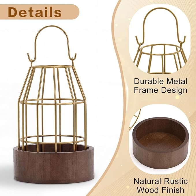 Rustic Farmhouse Lantern Decoration Set of 3, Modern Decorative Lanterns Indoor Outdoor, Metal Candle Holders for Porch Patio Fireplace Mantle Dining Room Table(Light Brown, Gold)