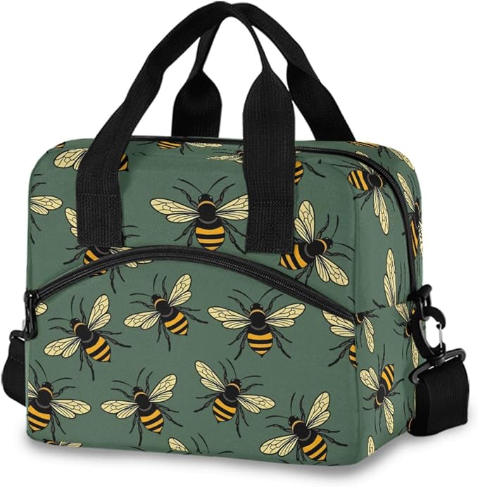 Bee Green Insulated Lunch Bag Reusable Lunch Tote Bag Lunch Box for Women Men Adult Cooler Bag with Adjustable Shoulder Strap Leakproof for Work School Picnic