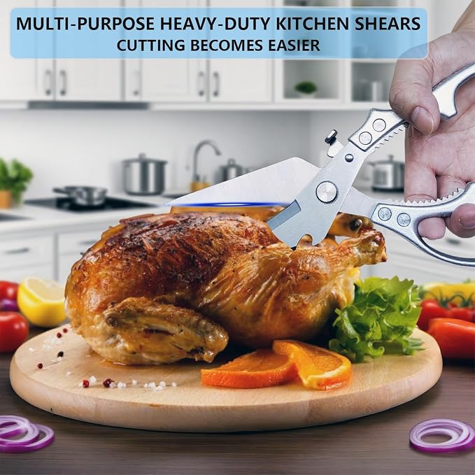 Professional Poultry Shears Heavy Duty – Multifunctional Kitchen Scissors with 2 Extra Springs, Kitchen Shears with Safety Lock & Non-Slip Handle for Chicken,Fish,Veggies, Dishwasher Safe