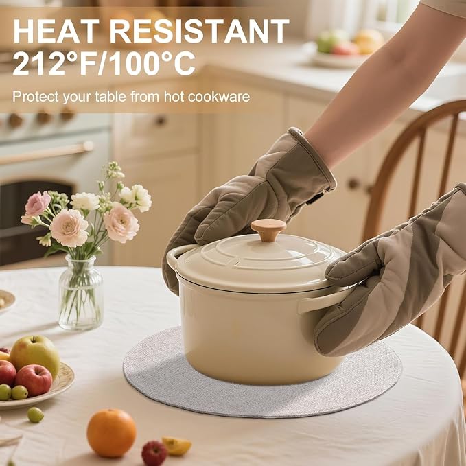 homing 15 Inch Round Cloth Placemats Set of 8, Cotton Linen Blend Washable Table Mats, Farmhouse Dining Place Mats for Indoors & Outdoors, Easy to Clean, Beige