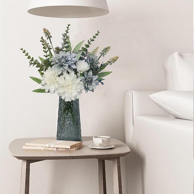 Fake Flowers with Vase,Silk Artificial Flowers in Vase,Fake Plants and Faux Flower Arrangement for Centerpiece Kitchen Table Decorations,Home Decor