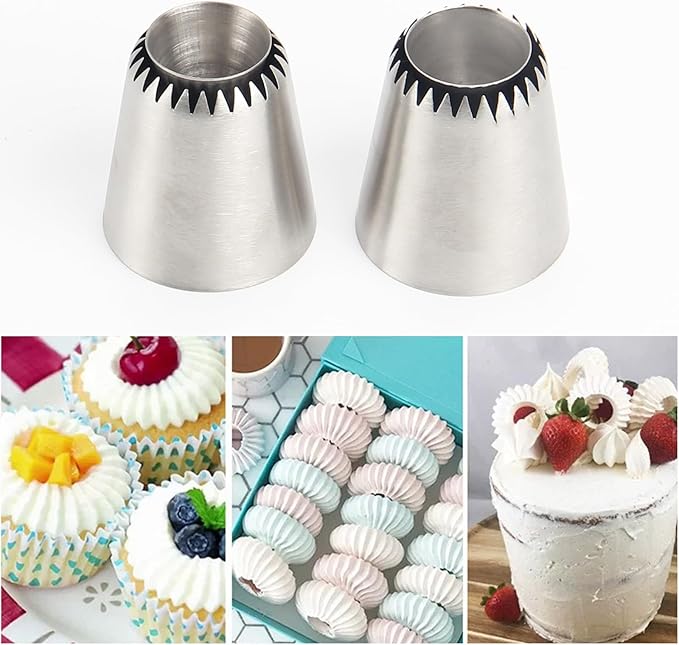 Sultan Piping Tips Set, 2-Pack Stainless Steel Icing Nozzles, Includes 2 X-Large Cake Decorating Seamless Sultan Ring Piping Tips for Cupcakes, Cookies, and Baking Supplies Tool