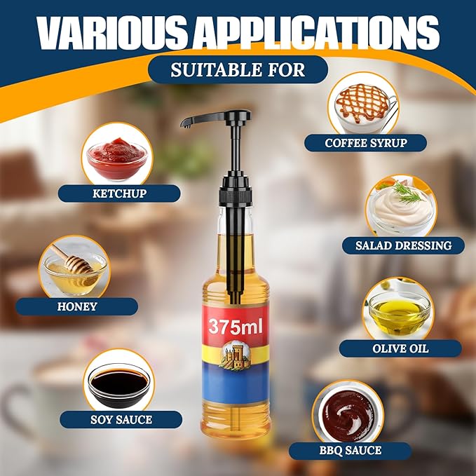 Zopeal 8 Pieces Coffee Syrup Pump Dispenser Fits 375ml/12.7oz Bottles, Syrup Pump for Coffee Flavoring, Creamers, Caramel, Beverages, Kitchen Cafe Bar Drinking Mixes Food Dispenser(Black)