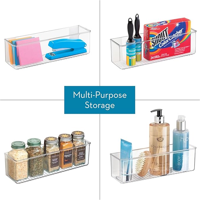iDesign Adhesive Organizer Bin - Damage-Free Hanging for Kitchen, Bathroom, or Office - Set of 4 - Clear