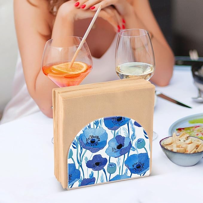 Blue Poppy Flowers with Light Blue Leaves Napkin Holder for Table Acrylic Vertical Napkin Holders for Paper Napkins Decor Napkin Dispenser for Home Party Dining Cocktail Kitchen Accessories, 2 Pack