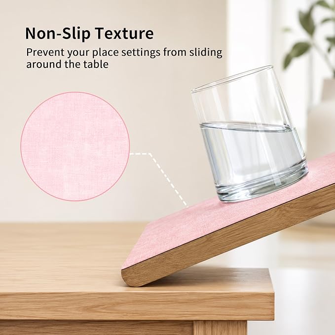 Maxpearl Faux Leather Placemats Set of 6 - Waterproof - Wipe Clean - Heat Resistant - Anti Slip Dining Table Place Mats, Suitable for Indoor & Outdoor Use, 17’’×12’’, Pink