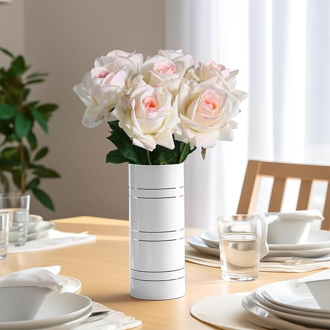 Eyamuno 7pcs Artificial Rose Fake Flowers Long Stem Fake Silk Real Touch Roses for DIY Wedding Party Table Centerpiece Home Decor
