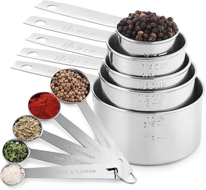 Stainless Steel Measuring Cups And Measuring Spoons 10-Piece Set, 5 Cups And 5 Spoons