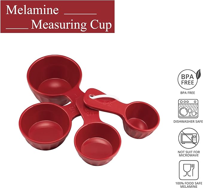 UP 4-Piece Latte Style Melamine Measuring Cups Set, Professional Nesting Baking and Cooking Tools for Liquid and Dry Ingredients, Red