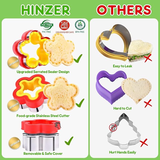 12 Pack Sandwich Cutter and Sealer Set Crustable Bread Decruster DIY Cookie Stamps Mold Vegetable Fruit Cutters Shapes for Kids Back to School Bento Box Accessories