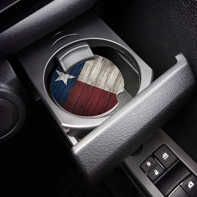 Small Car Coasters for Cup Holders 2.65" Absorbent 4 Pack Car Coaster Ceramic Stone for Drinks Absorb Water Drops State Flag Vintage Wood Grain